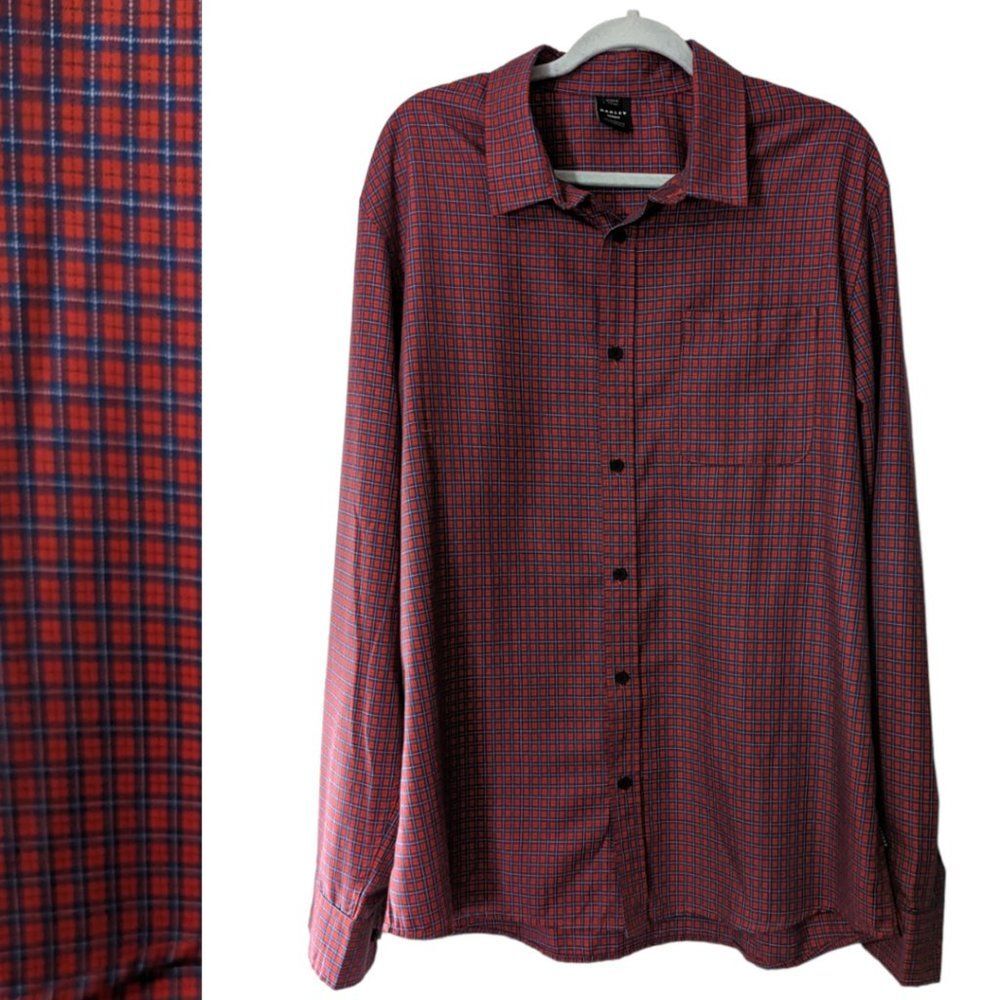 Men's Oakley Red, White, Blue Plaid Long Sleeve Button Up Shirt, XL